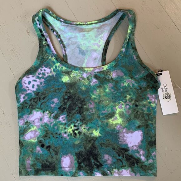 NWT Calvin Klein Performance Printed Racerback Cropped Tank Top Size Xsmall - Picture 2 of 8